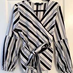 INC striped wrap blouse, size L